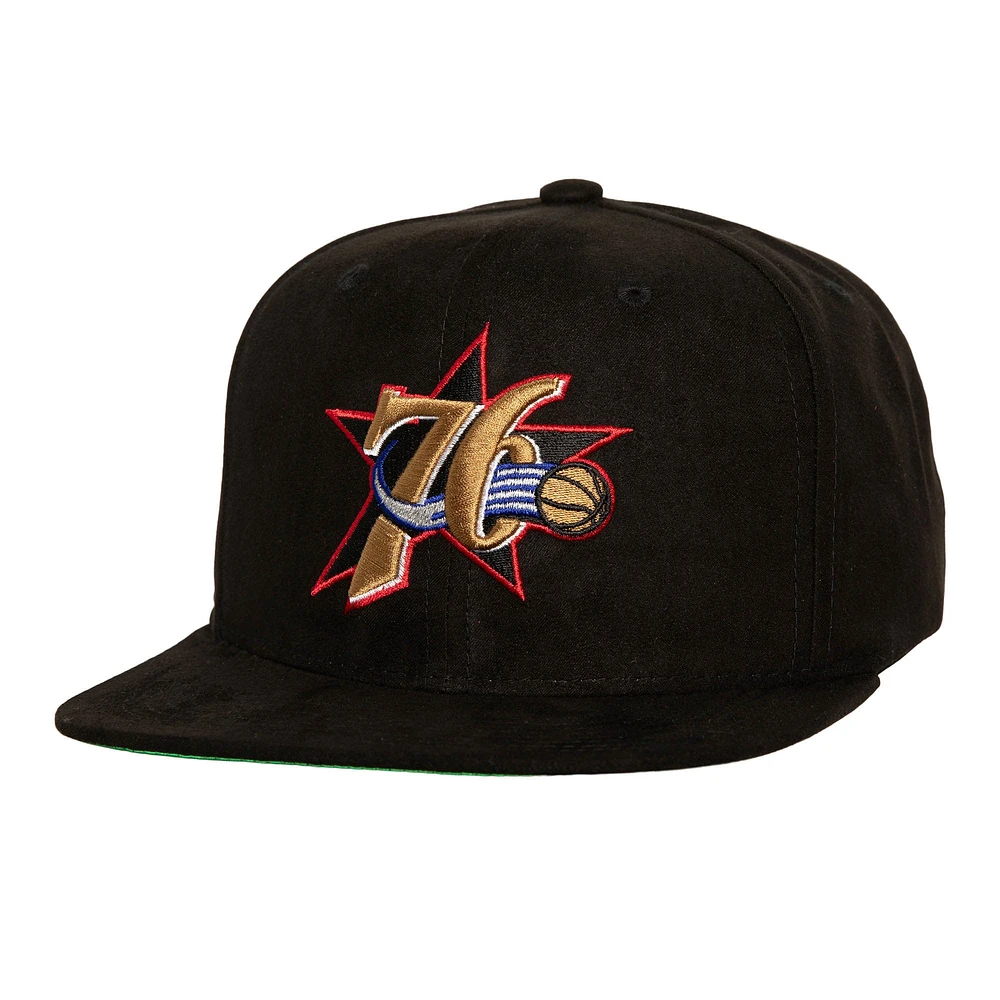 Men's Mitchell & Ness Black Philadelphia 76ers Sweet Suede Snapback Hat