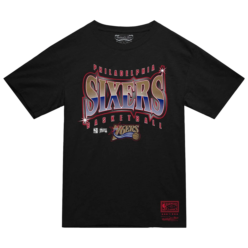 Men's Mitchell & Ness  Black Philadelphia 76ers Worldwide Collection Glow Up T-Shirt