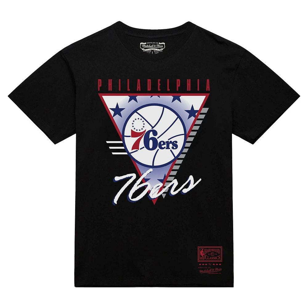 Men's Mitchell & Ness  Black Philadelphia 76ers Worldwide Collection Tri-Logo T-Shirt