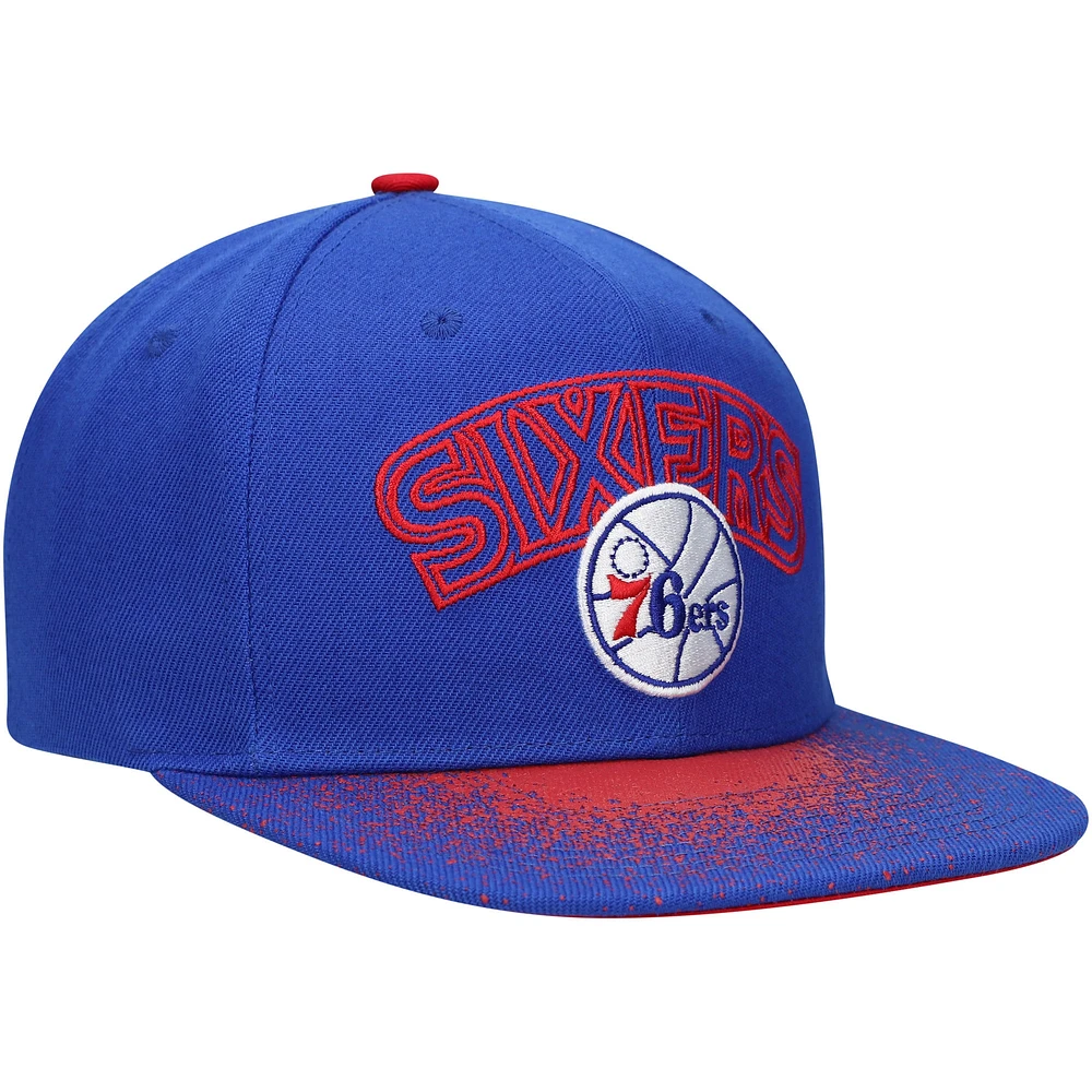 Casquette pour homme Mitchell & Ness Blue Philadelphia 76ers Hardwood Classics Energy Re-Take Speckle Brim Snapback