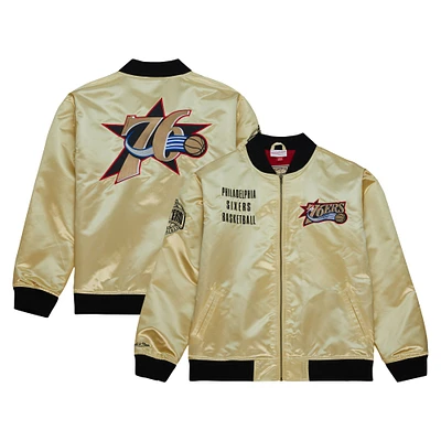 Men's Mitchell & Ness Gold Philadelphia 76ers Team OG 2.0 Vintage Logo Satin Full-Zip Jacket