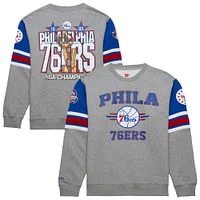 Men's Mitchell & Ness Heather Gray Philadelphia 76ers Hardwood Classics All Over 4.0 Pullover Sweatshirt