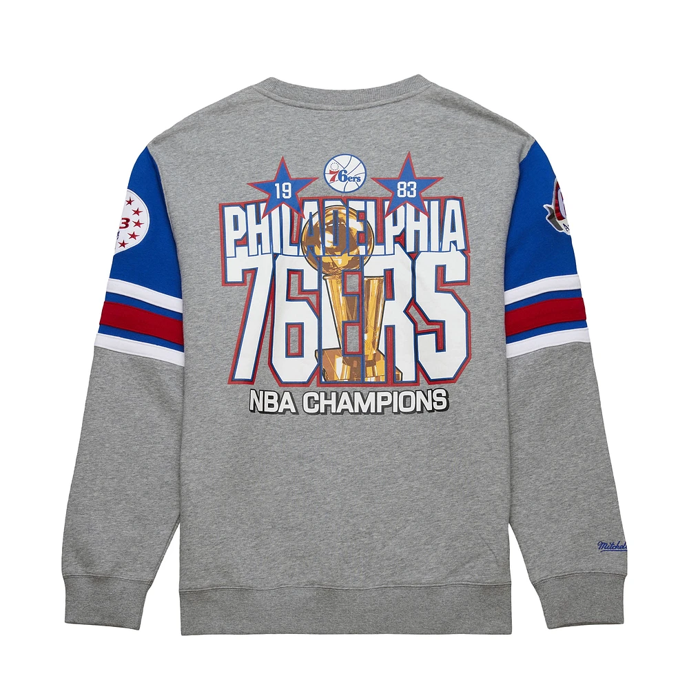 Sweat-shirt à capuche gris chiné pour homme Mitchell & Ness Philadelphia 76ers Hardwood Classics All Over 4.0