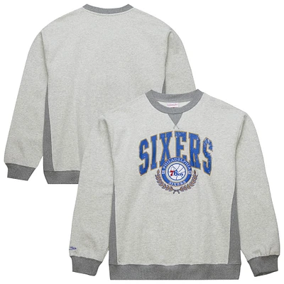 Men's Mitchell & Ness Heather Gray Philadelphia 76ers  Vintage Logo Pullover Sweatshirt