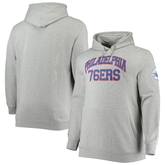 Sweat à capuche pour hommes Mitchell & Ness gris chiné Philadelphia 76ers Hardwood Classics Big Tall Throwback