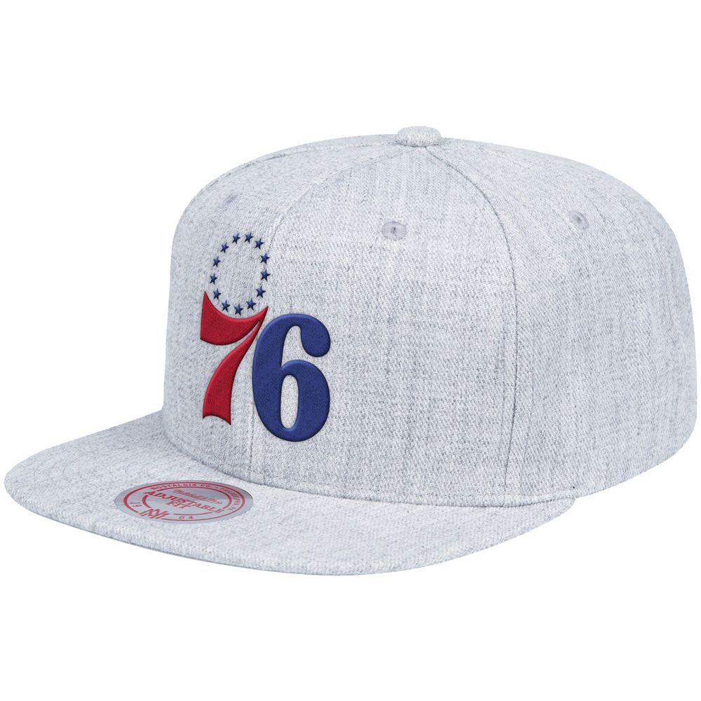 Men's Mitchell & Ness Heathered Gray Philadelphia 76ers Team Logo - Snapback Hat