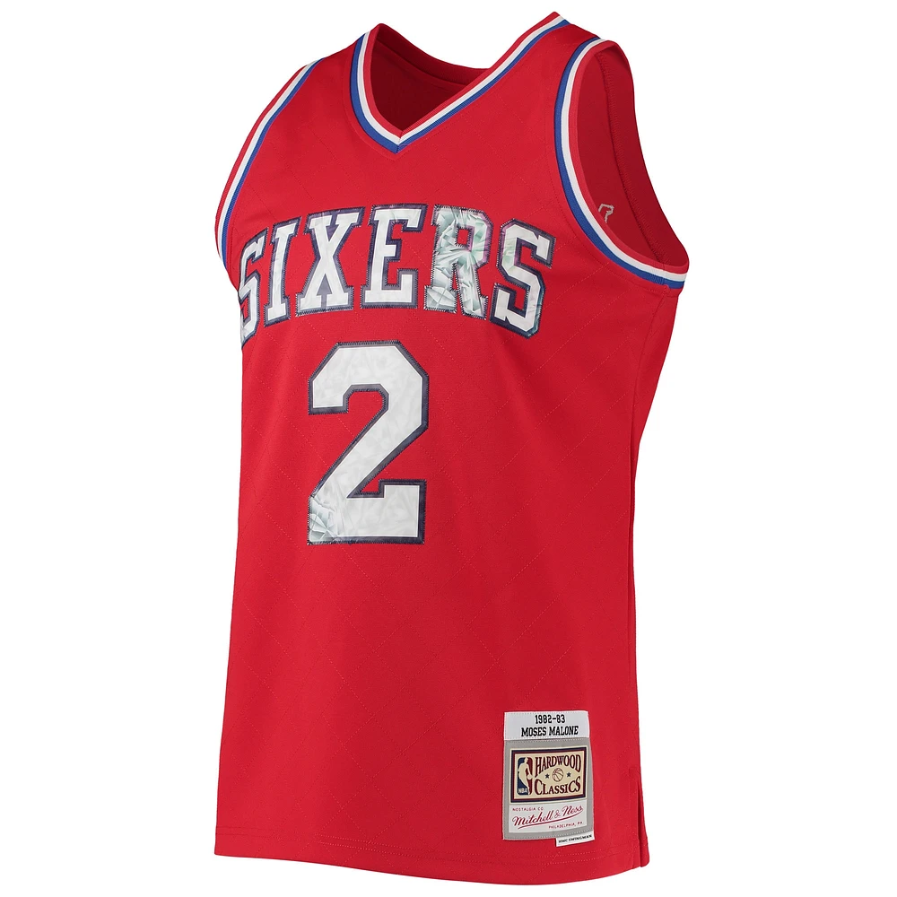 Men's Mitchell & Ness Moses Malone Red Philadelphia 76ers 1982/83 Hardwood Classics NBA 75th Anniversary Diamond Swingman Jersey