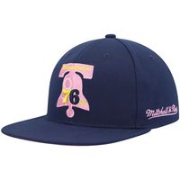 Men's Mitchell & Ness Navy Philadelphia 76ers 60th Anniversary Burnt Sunrise Fitted Hat