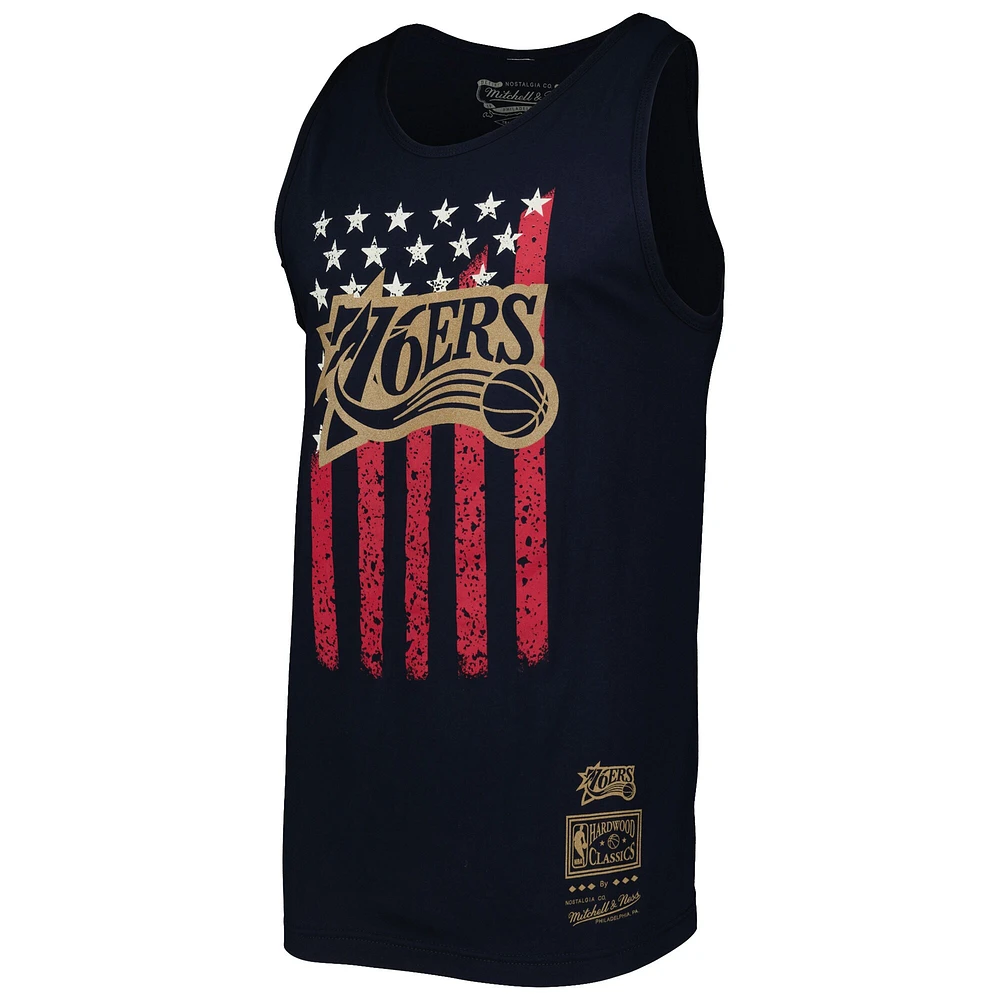 Men's Mitchell & Ness Navy Philadelphia 76ers Hardwood Classics Americana Stars and Stripes Tank Top