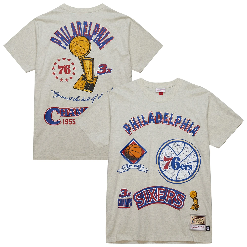 T-shirt rétro de championnat Mitchell & Ness Oatmeal Philadelphia 76ers Hardwood Classics Legacy Defined pour homme