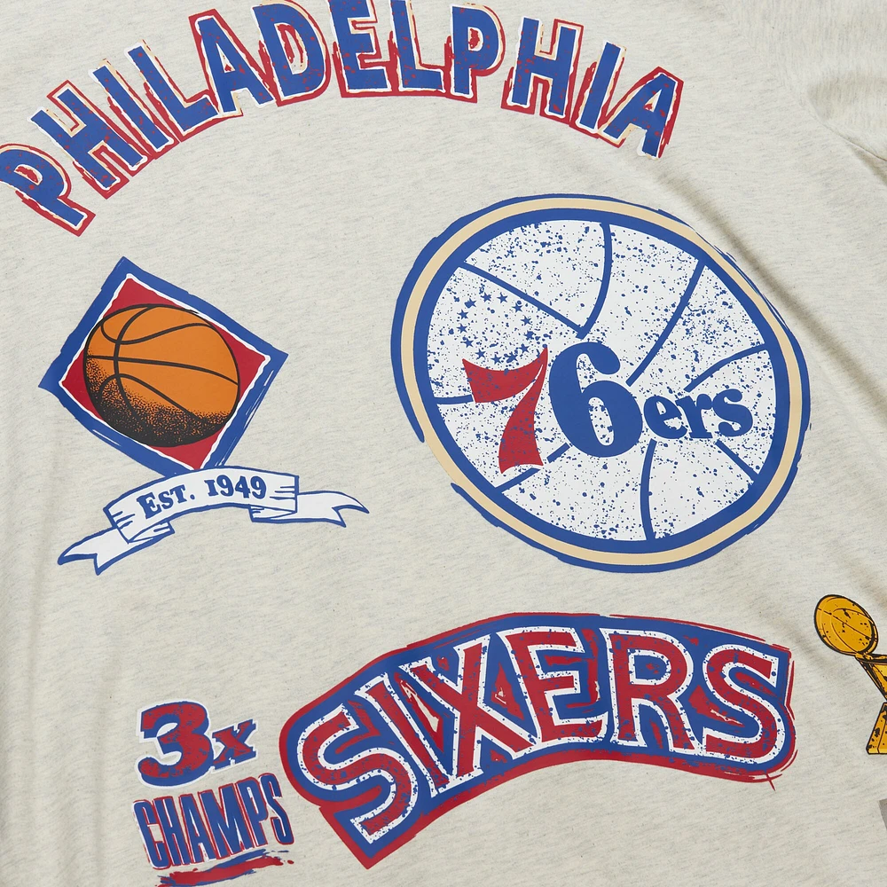 Men's Mitchell & Ness Oatmeal Philadelphia 76ers Hardwood Classics Legacy Defined Retro Championship T-Shirt