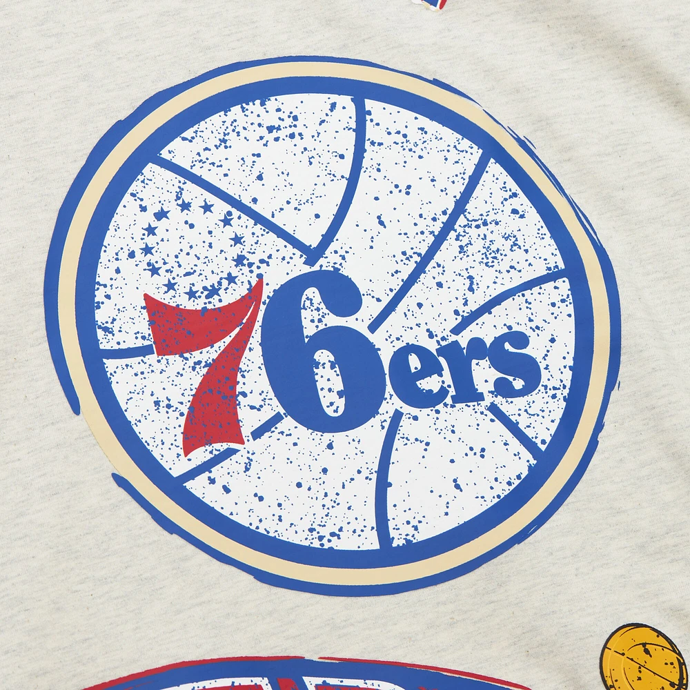 Men's Mitchell & Ness Oatmeal Philadelphia 76ers Hardwood Classics Legacy Defined Retro Championship T-Shirt