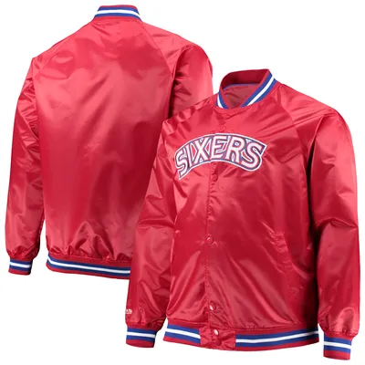 Philadelphia 76ers Mitchell & Ness Big Tall Hardwood Classics Raglan Satin Full-Snap Jacket - Red