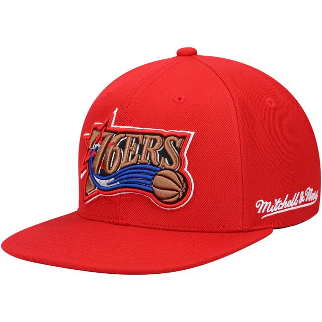 Mitchell & Ness pour homme Red Philadelphia 76ers Hardwood Classics English Dropback - Casquette Snapback