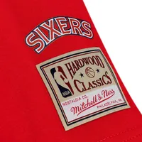 Men's Mitchell & Ness Red Philadelphia 76ers Hardwood Classics Slap Sticker - T-Shirt