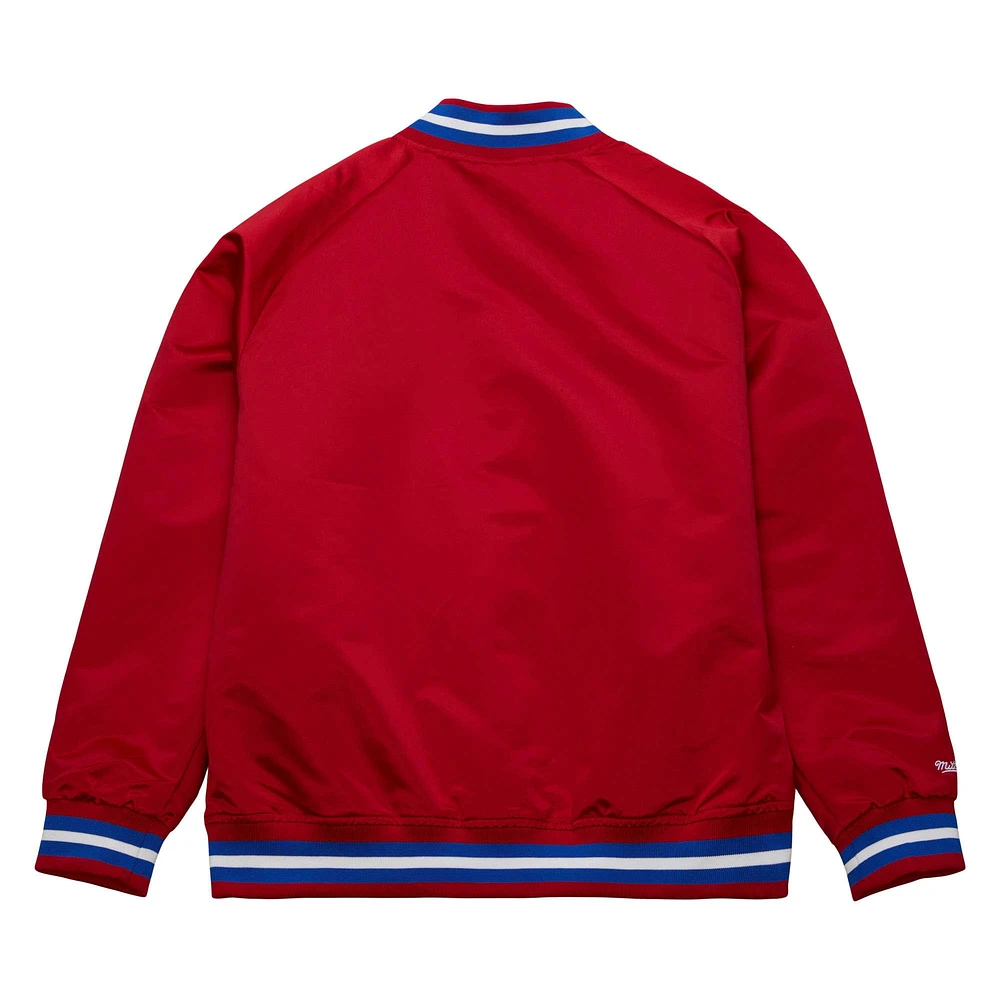 Men's Mitchell & Ness Red Philadelphia 76ers Hardwood Classics  Throwback Wordmark Raglan Full-Snap Jacket