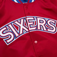 Men's Mitchell & Ness Red Philadelphia 76ers Hardwood Classics  Throwback Wordmark Raglan Full-Snap Jacket