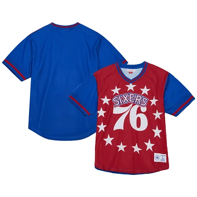 T-shirt à encolure en V maille Jumbotron 3.0 des Philadelphia 76ers Mitchell & Ness pour homme, rouge