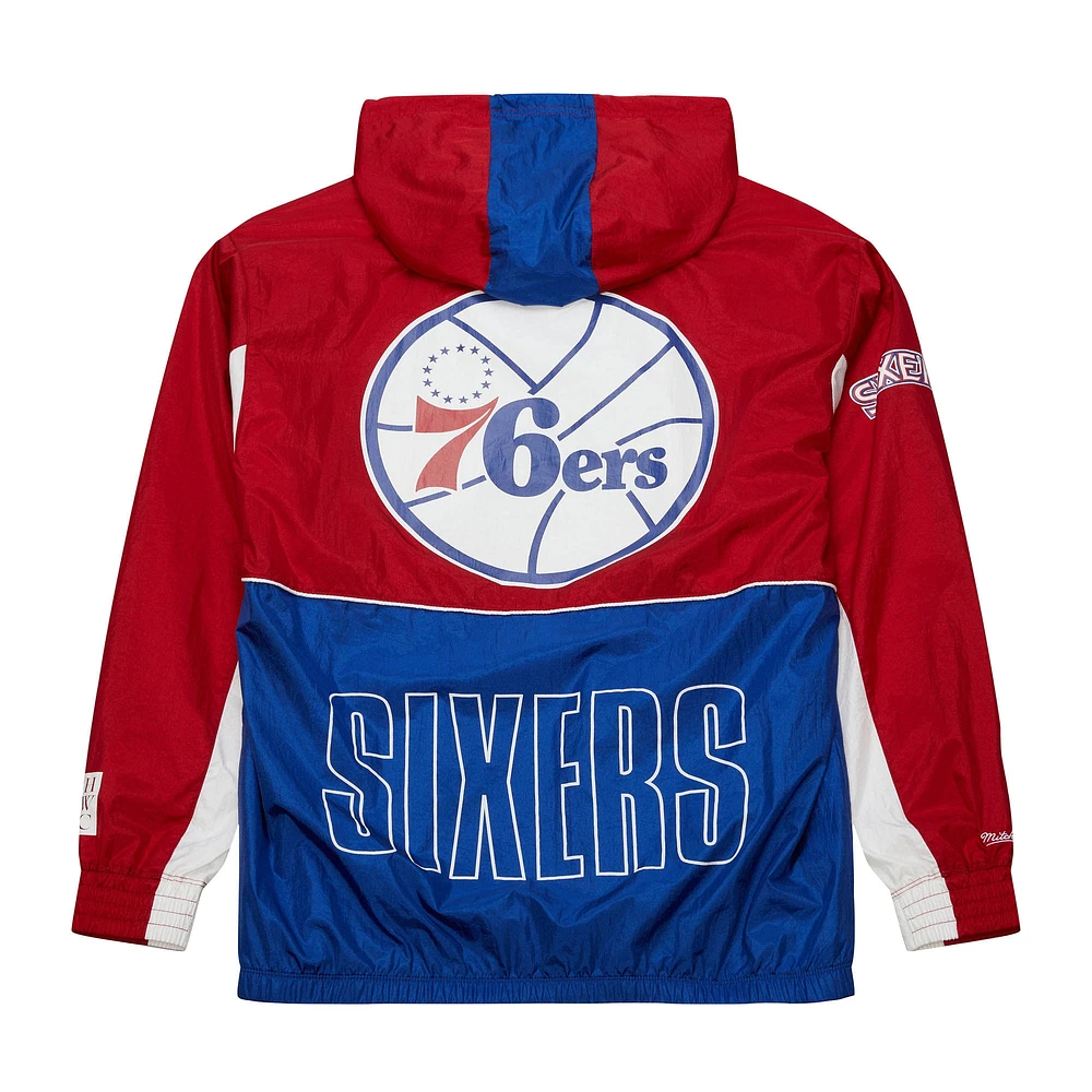 Veste coupe-vent entièrement zippée Mitchell & Ness Royal/Red Philadelphia 76ers Hardwood Classics Big Shot Premium pour homme