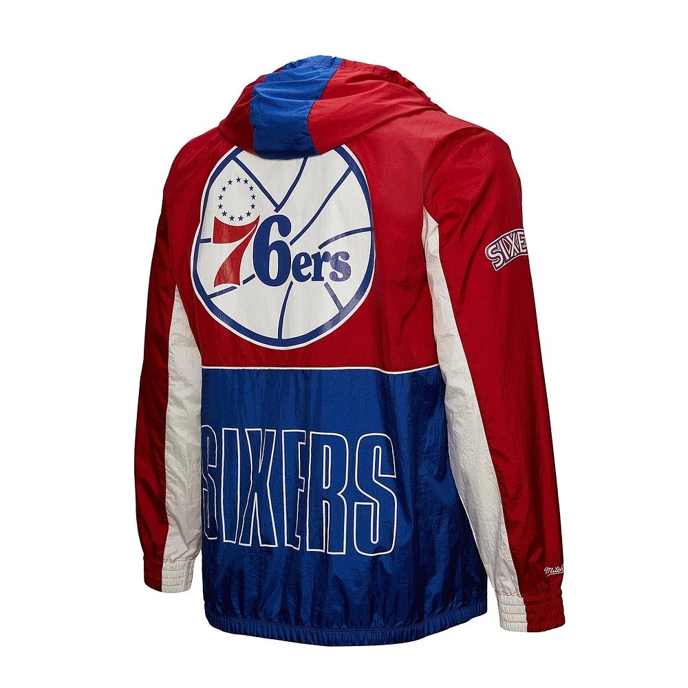 Veste coupe-vent entièrement zippée Mitchell & Ness Royal/Red Philadelphia 76ers Hardwood Classics Big Shot Premium pour homme