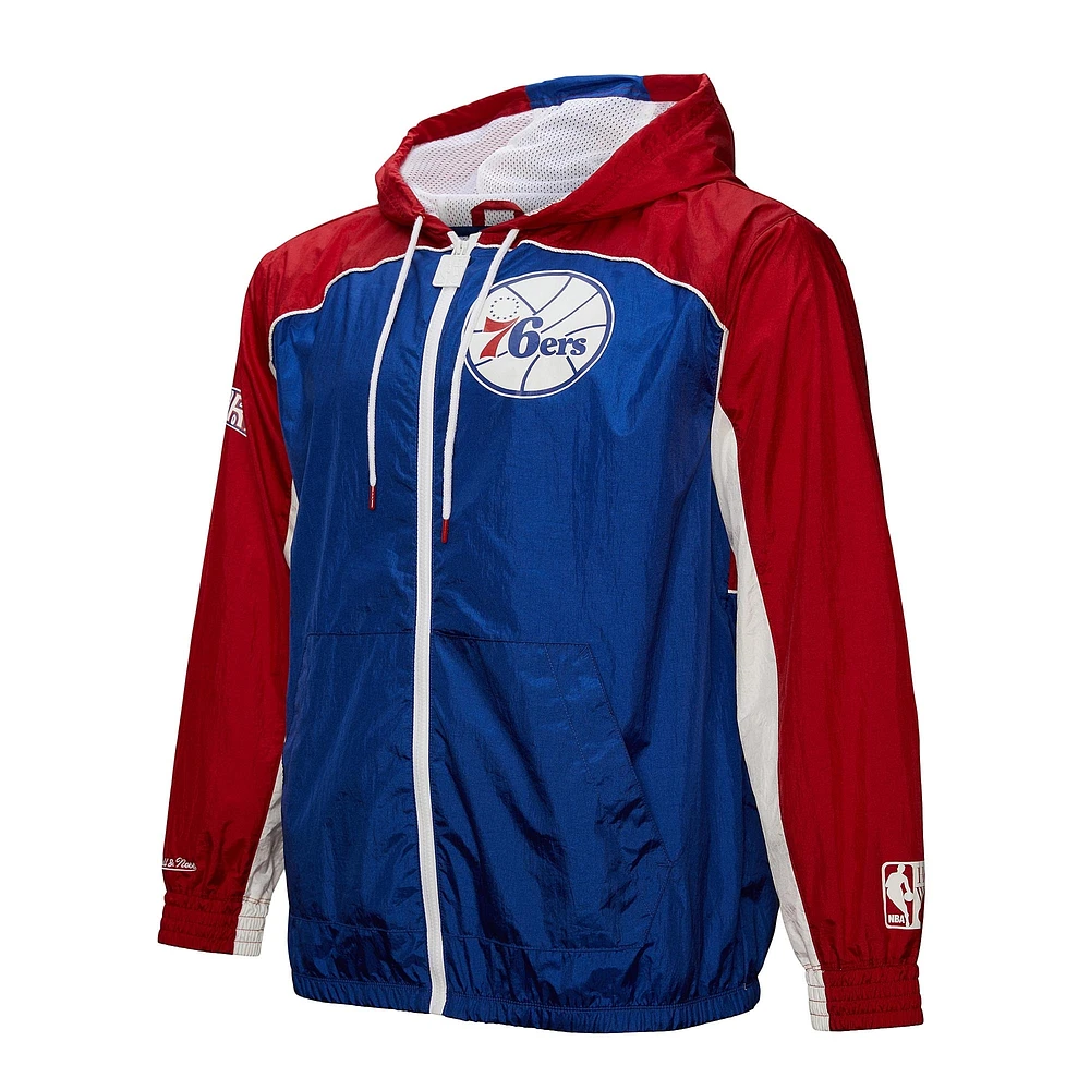 Veste coupe-vent entièrement zippée Mitchell & Ness Royal/Red Philadelphia 76ers Hardwood Classics Big Shot Premium pour homme