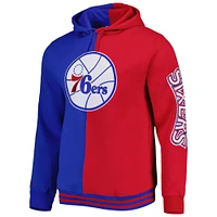 Men's Mitchell & Ness Royal/Red Philadelphia 76ers Hardwood Classics Split Pullover Hoodie