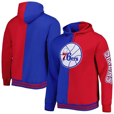 Men's Mitchell & Ness Royal/Red Philadelphia 76ers Hardwood Classics Split Pullover Hoodie