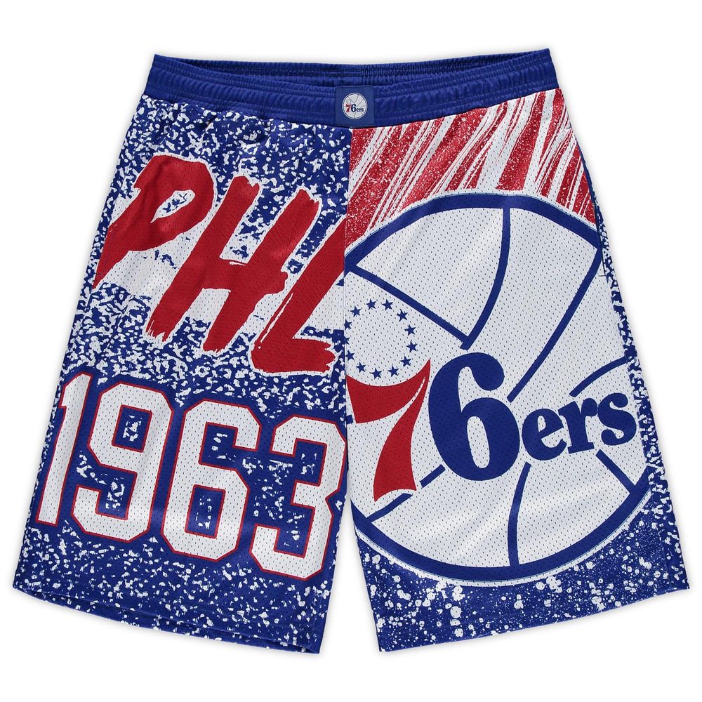 Men's Mitchell & Ness Royal Philadelphia 76ers Big Tall Hardwood Classics Jumbotron Shorts