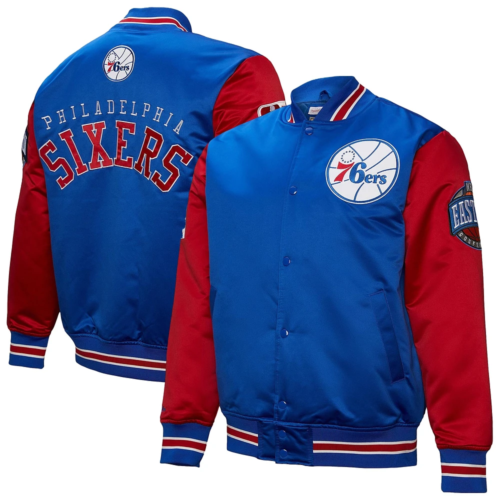 Men's Mitchell & Ness  Royal Philadelphia 76ers Hardwood Classic Primetime Full-Snap Satin Jacket