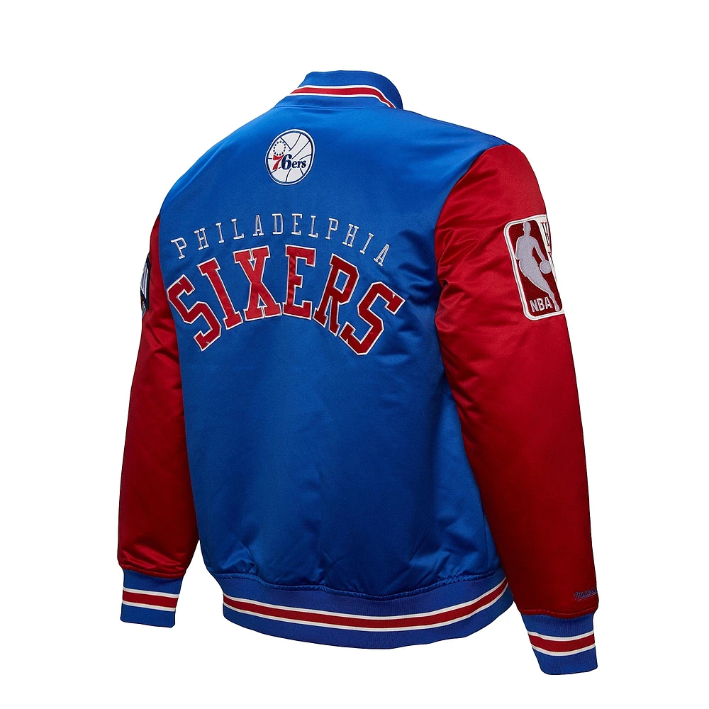 Veste en satin à boutons-pression intégrale Mitchell & Ness Royal Philadelphia 76ers Hardwood Classic Primetime pour homme