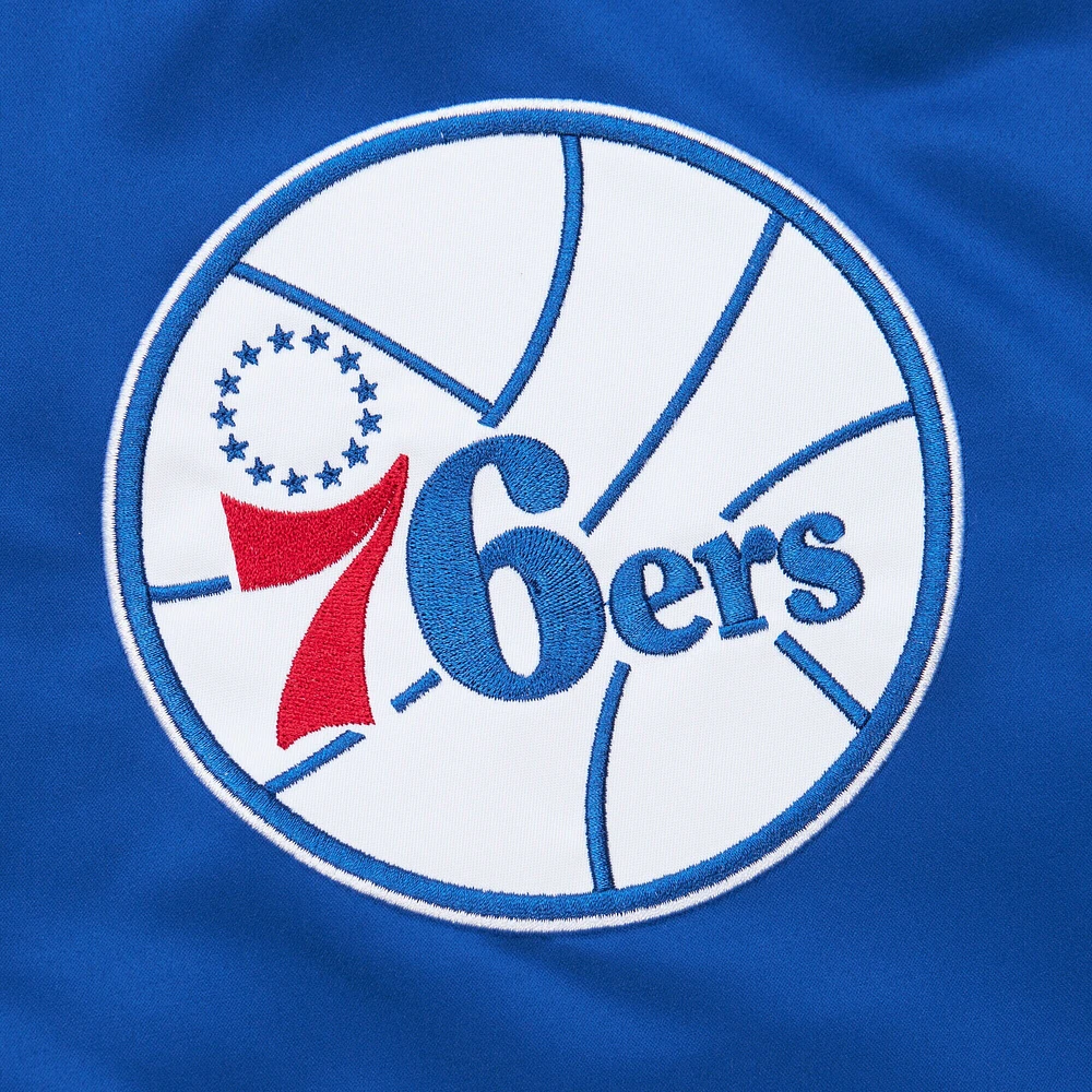 Veste en satin à boutons-pression intégrale Mitchell & Ness Royal Philadelphia 76ers Hardwood Classic Primetime pour homme