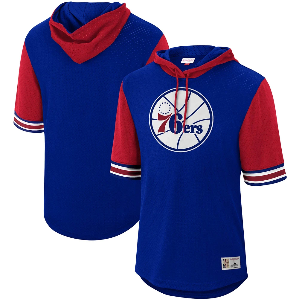 Men's Mitchell & Ness Royal Philadelphia 76ers Hardwood Classics Buzzer Beater Mesh Pullover Hoodie