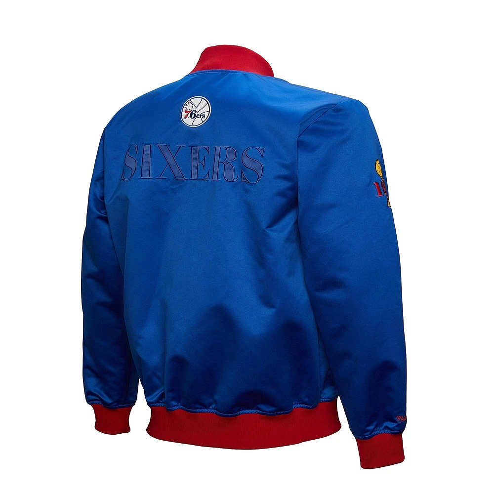 Men's Mitchell & Ness Royal Philadelphia 76ers Hardwood Classics Team OG 3.0 Lightweight Satin Full-Snap Jacket