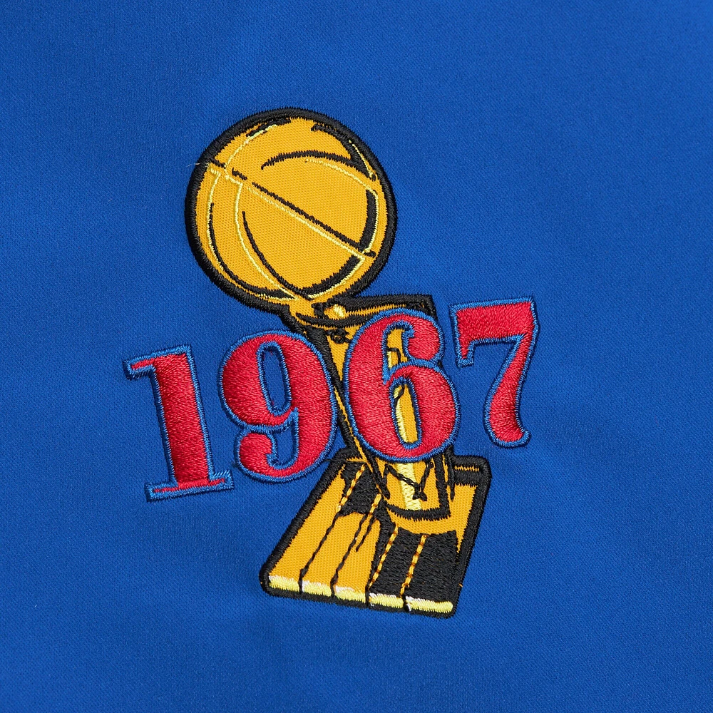 Veste en satin léger à boutons-pression Mitchell & Ness Royal Philadelphia 76ers Hardwood Classics Team OG 3.0 pour homme