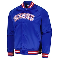 Veste à bouton-pression raglan pour hommes Mitchell & Ness Royal Philadelphia 76ers Hardwood Classics