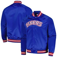 Men's Mitchell & Ness Royal Philadelphia 76ers Hardwood Classics  Throwback Wordmark Raglan Full-Snap Jacket