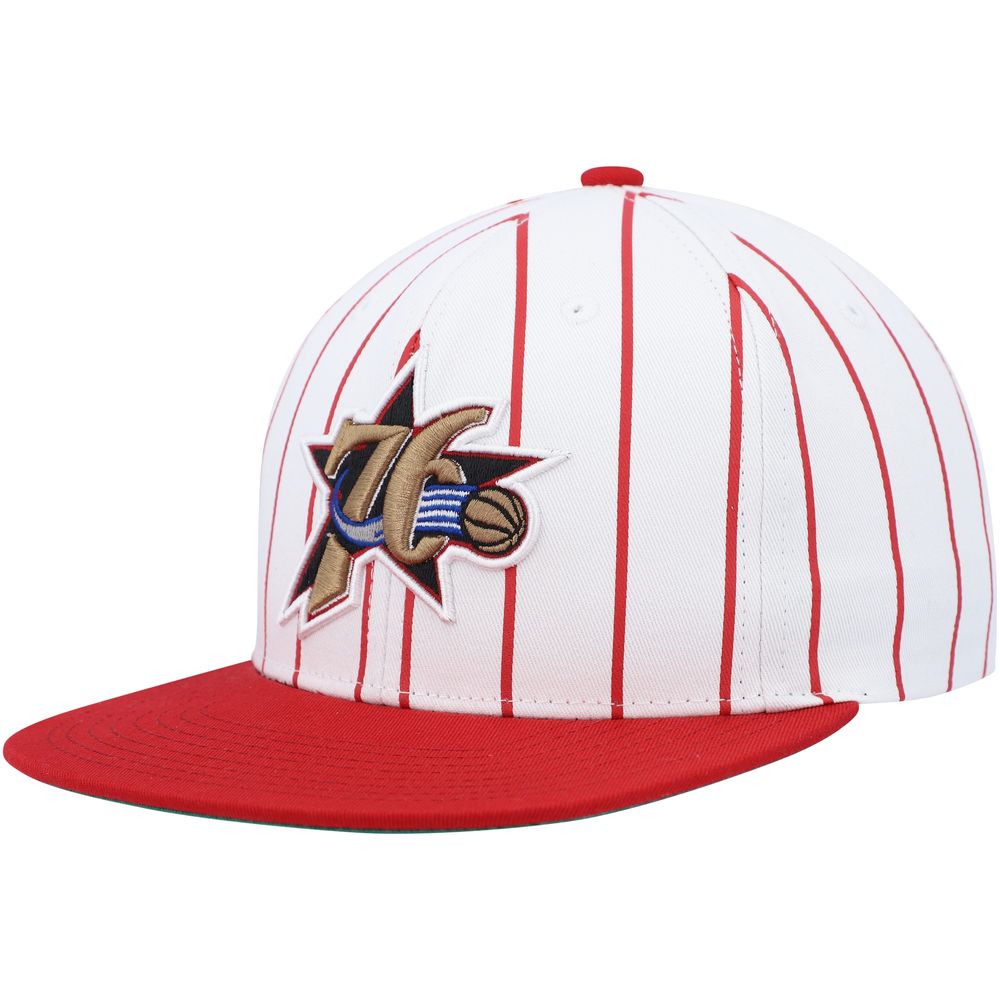 Men's Mitchell & Ness White Philadelphia 76ers Hardwood Classics Pinstripe Snapback Hat