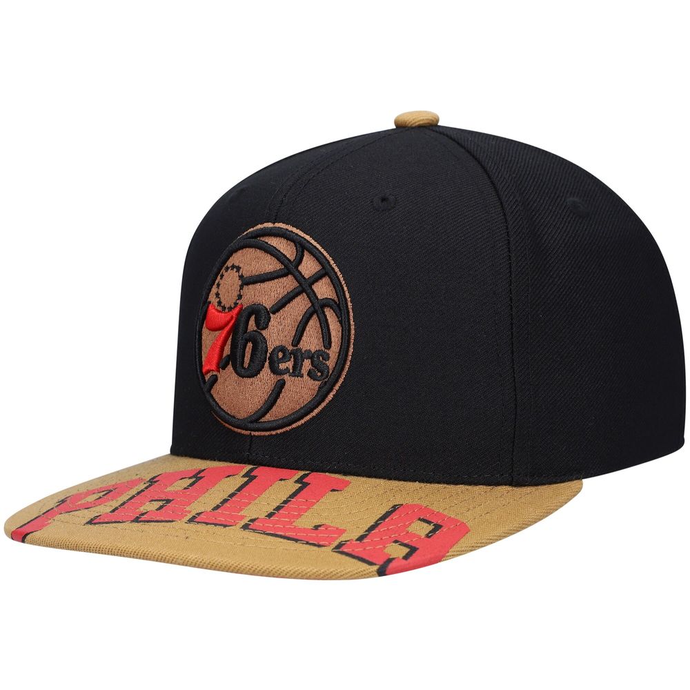 Men's Mitchell & Ness x Lids Black/Tan Philadelphia 76ers Current Reload 3.0 Snapback Hat