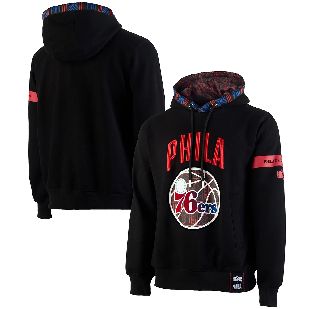 Sweat à capuche de qualité supérieure NBA x Two Hype pour homme, collection Culture & Hoops des Philadelphia 76ers, noir
