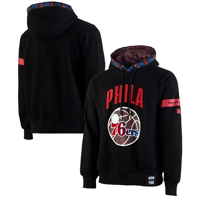 Sweat à capuche de qualité supérieure NBA x Two Hype pour homme, collection Culture & Hoops des Philadelphia 76ers, noir