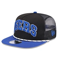 Men's New Era Black/Royal Philadelphia 76ers Throwback Team Arch Golfer Snapback Hat