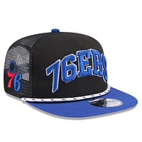 Men's New Era Black/Royal Philadelphia 76ers Throwback Team Arch Golfer Snapback Hat