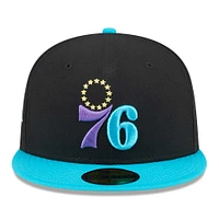 Men's New Era Black/Turquoise Philadelphia 76ers Arcade Scheme 59FIFTY Fitted Hat