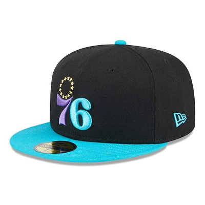 Casquette ajustée 59FIFTY Philadelphia 76ers Arcade Scheme New Era pour hommes, noir/turquoise