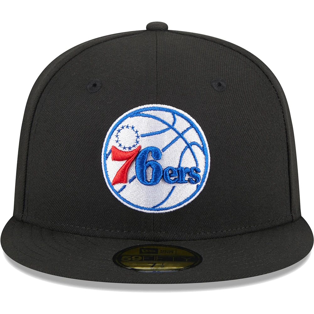 Men's New Era Black Philadelphia 76ers 3-Time Champions Commemorative Side Patch 59FIFTY Fitted Hat