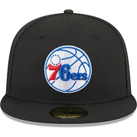 Men's New Era Black Philadelphia 76ers 3-Time Champions Commemorative Side Patch 59FIFTY Fitted Hat