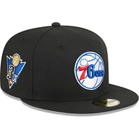 Men's New Era Black Philadelphia 76ers 3-Time Champions Commemorative Side Patch 59FIFTY Fitted Hat