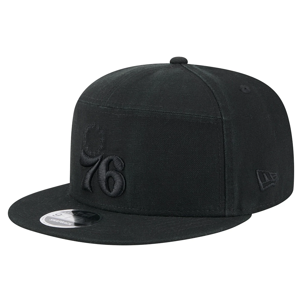 Men's New Era Black Philadelphia 76ers Adventure Canvas Split Panel 9FIFTY Snapback Hat