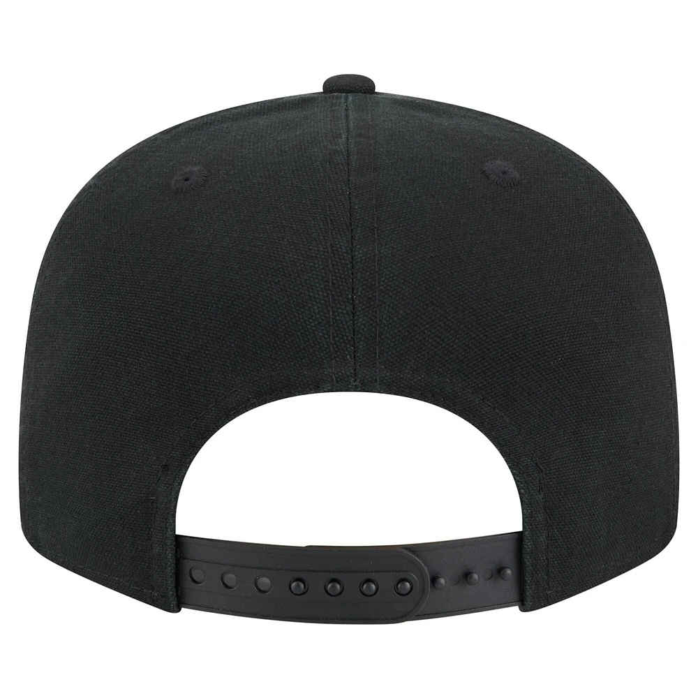 Men's New Era Black Philadelphia 76ers Adventure Canvas Split Panel 9FIFTY Snapback Hat