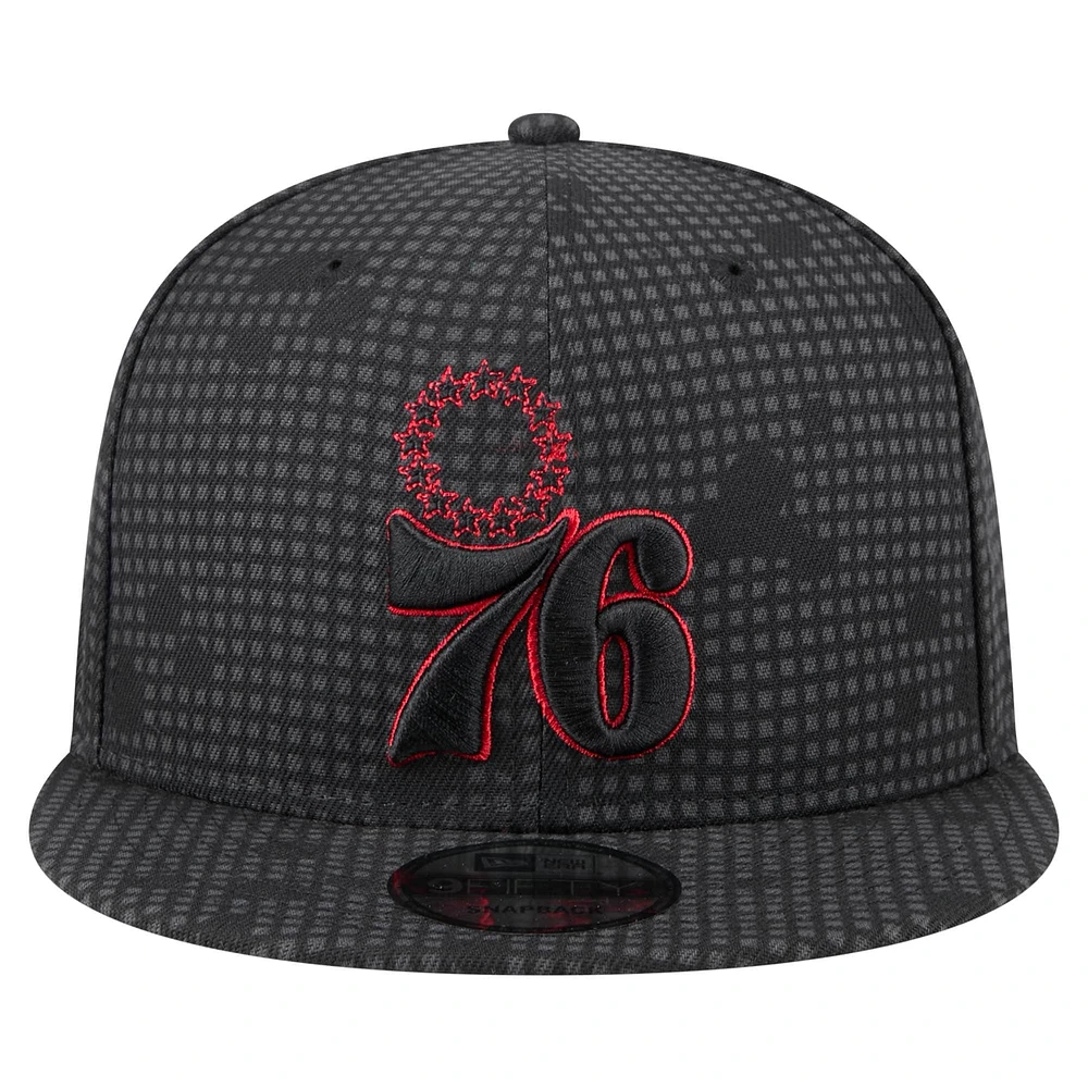 Men's New Era Black Philadelphia 76ers Midnight Ink Pop Outline 9FIFTY Snapback Hat